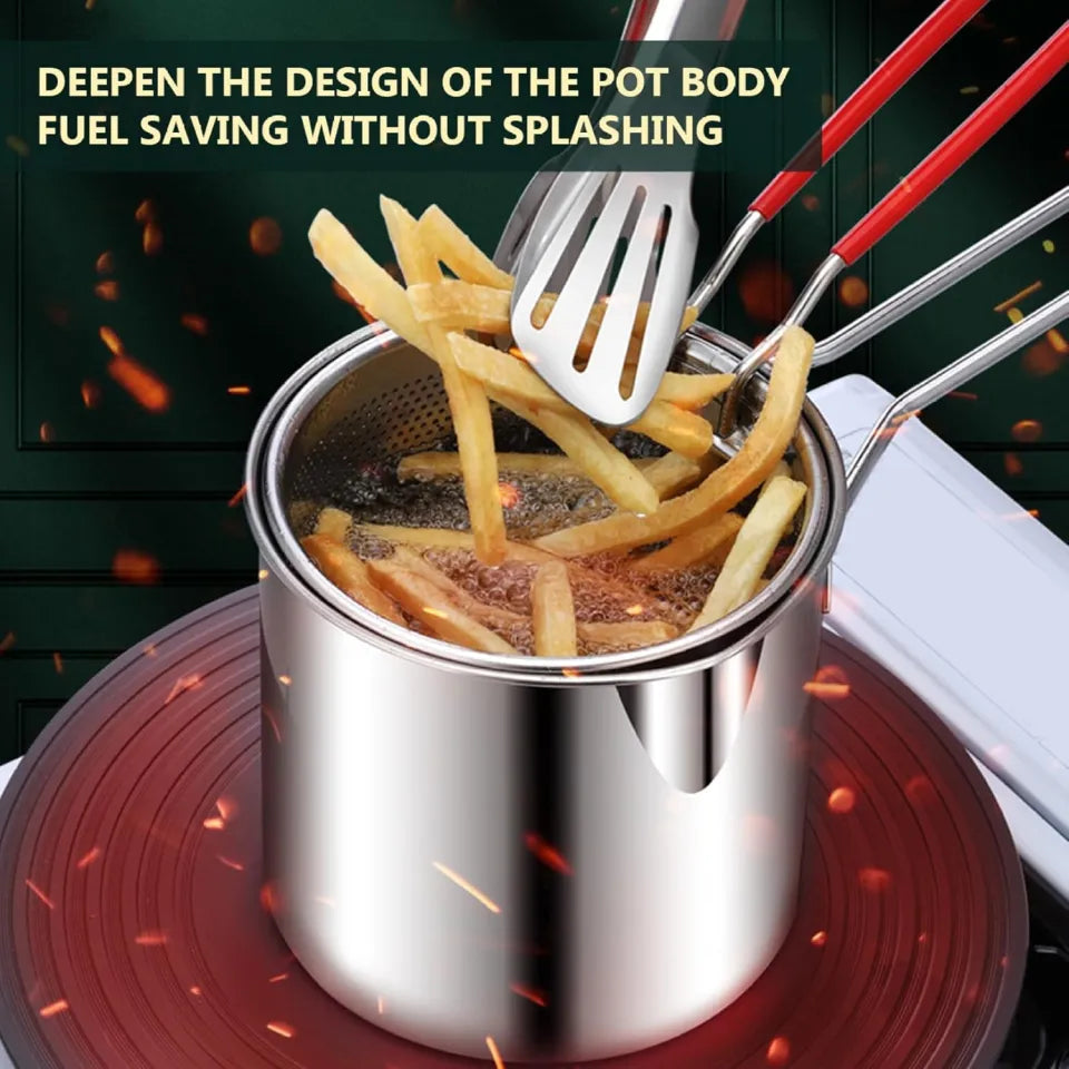 Deep Fryer Pot with Basket 304 Stainless Steel Mini Deep Oil Fryer, 1200Ml