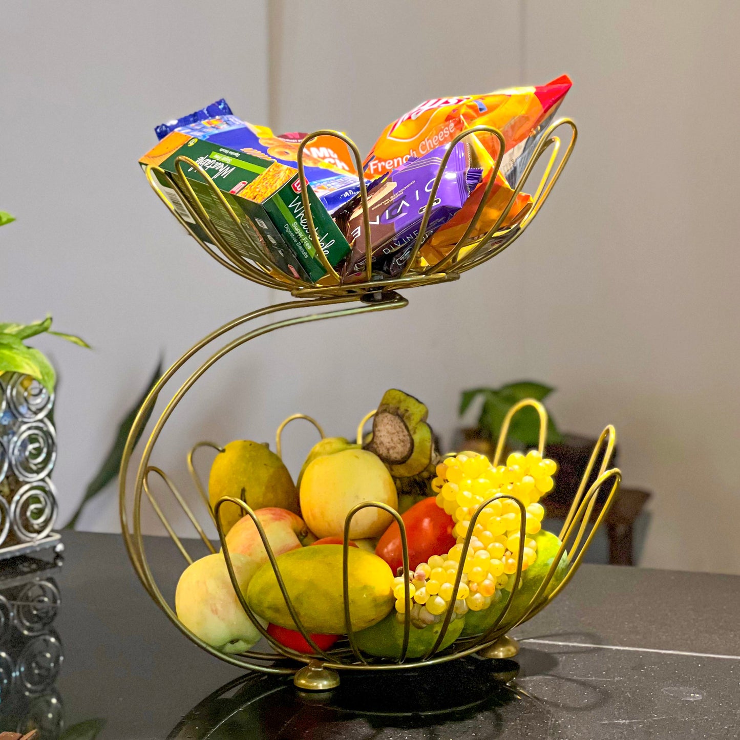 2-Tier Golden Crescent Fruit Basket by Matrix