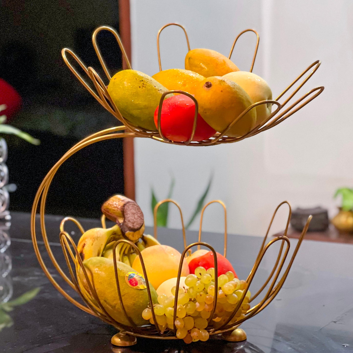 2-Tier Golden Crescent Fruit Basket by Matrix