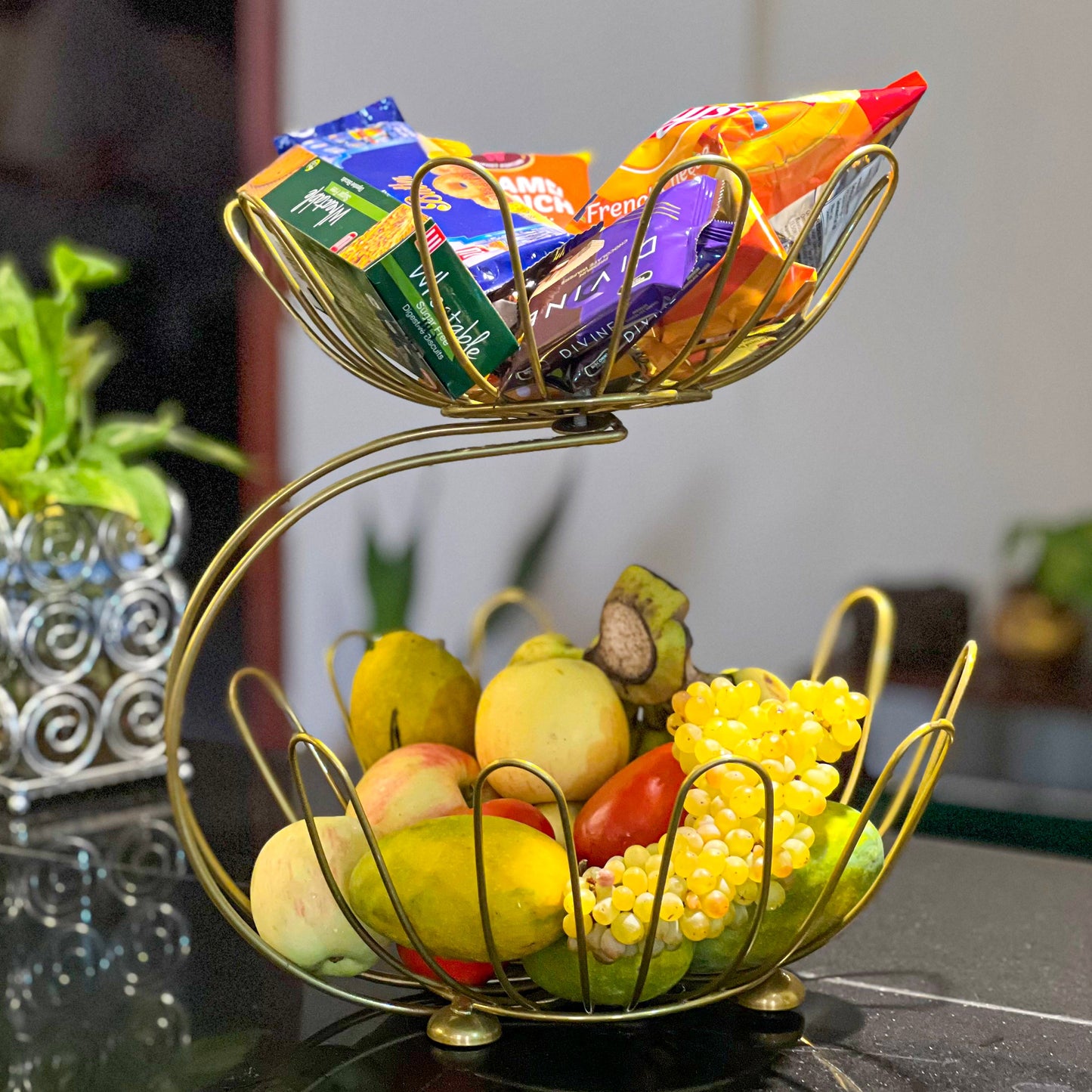 2-Tier Golden Crescent Fruit Basket by Matrix